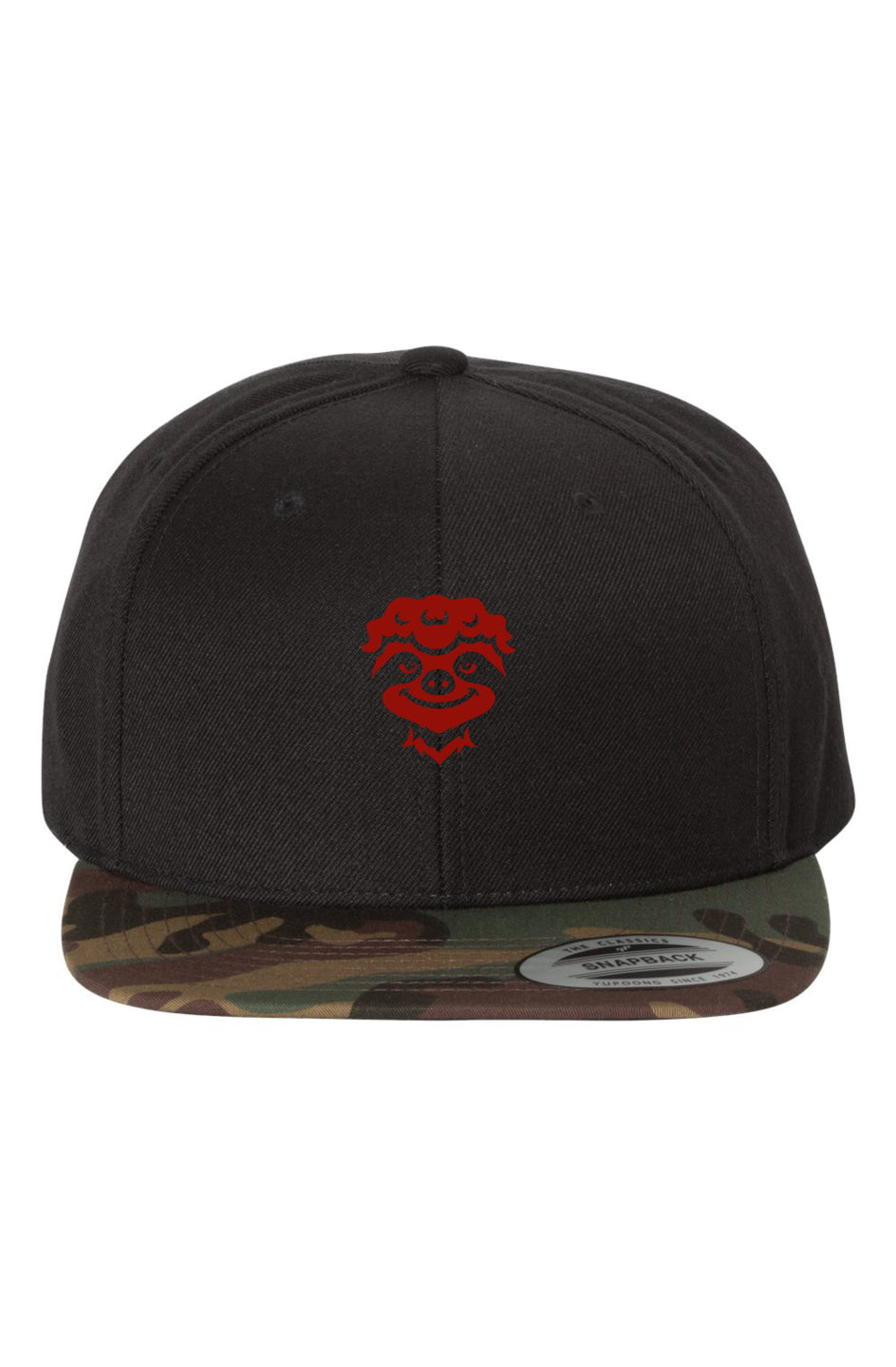 Black Camo Premium Snapback-Sloth Red